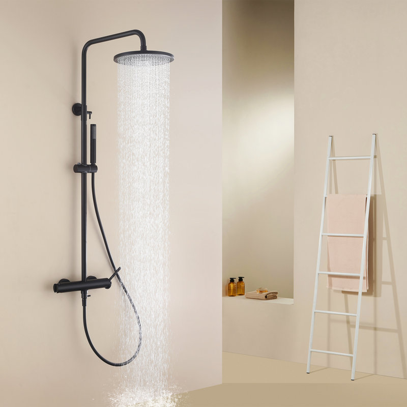 Modern 10" Wall Mounted Exposed Rainfall Shower System with Height Adjustable Handheld Shower and Rotatable Shower Head