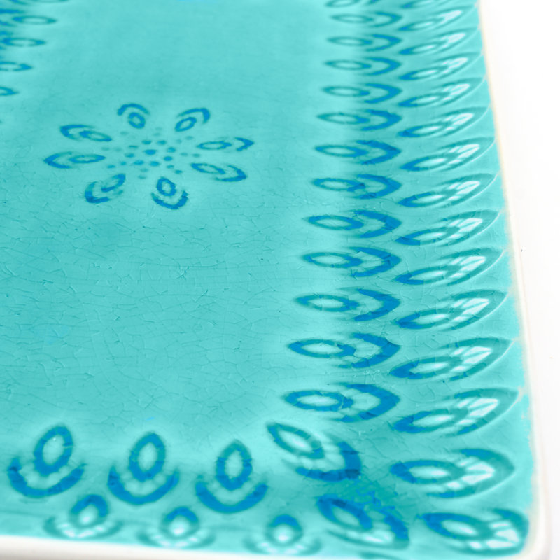 Lagoon Blue Ceramic Rectangular Platter with Reactive Glaze