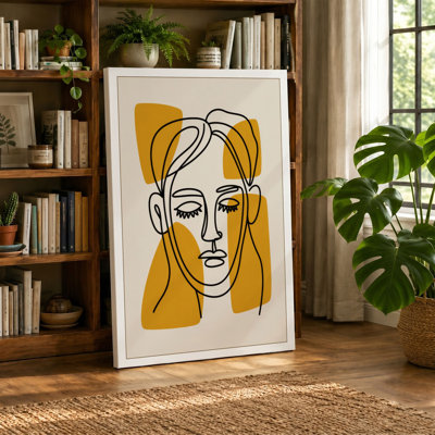 Lined Portrait in Ochre Minimalist - Wrapped Canvas