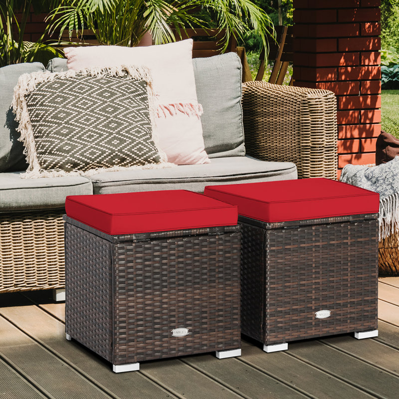 Repose-pieds d'extérieur avec coussin Brynjar, Rouge