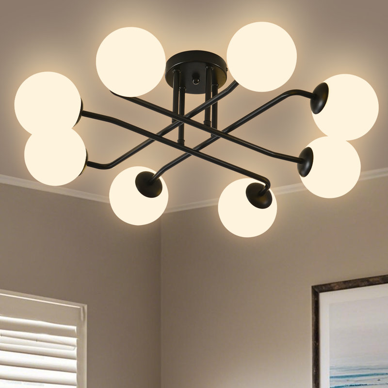 Plafonnier semi-encastré 8 lumières Spoutnik, Noir mat