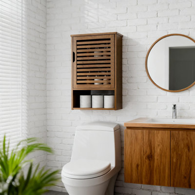 Pharmacie avec tablette réglable, organisateur de rangement mural pour salle de bain avec porte simple et tablette inférieure ouverte pour économiser de l'espace au-dessus des toilettes