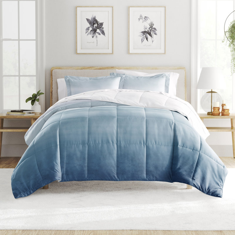 King Blue Reversible Down Alternative Microfiber Comforter Set