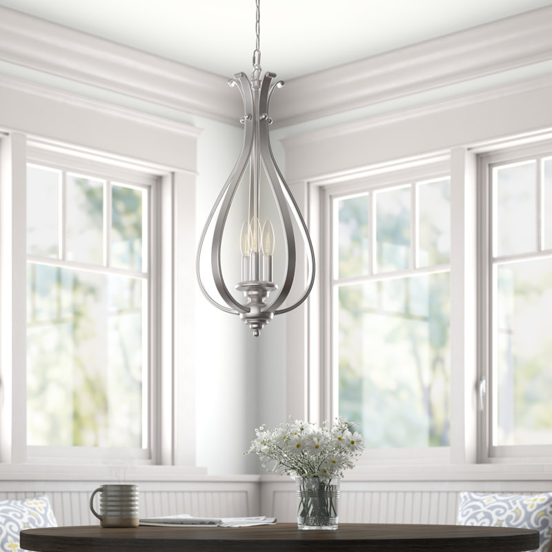 Lustre de type lanterne en forme de larme à trois lumières Macalla, Nickel brossé