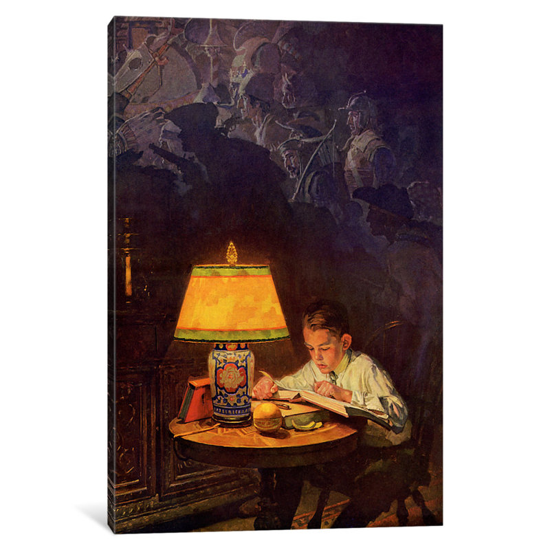 «Boy lecture d'aventure» par Norman Rockwell - reproduction d'art sur toile, H 26 po x l 18 po x P 1,5 po