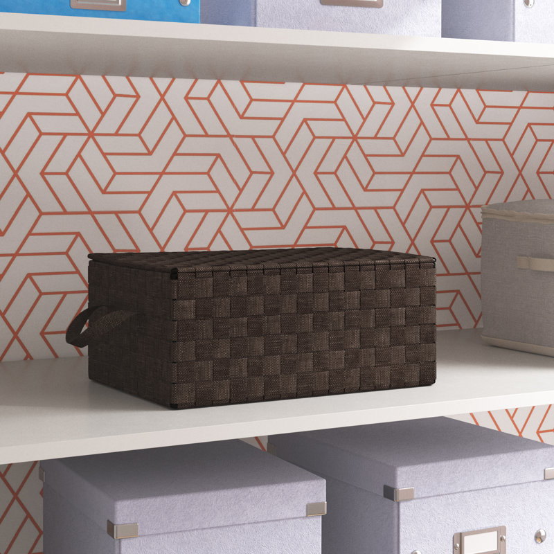 Espresso Woven Fabric Rectangle Storage Bin with Hinged Lid