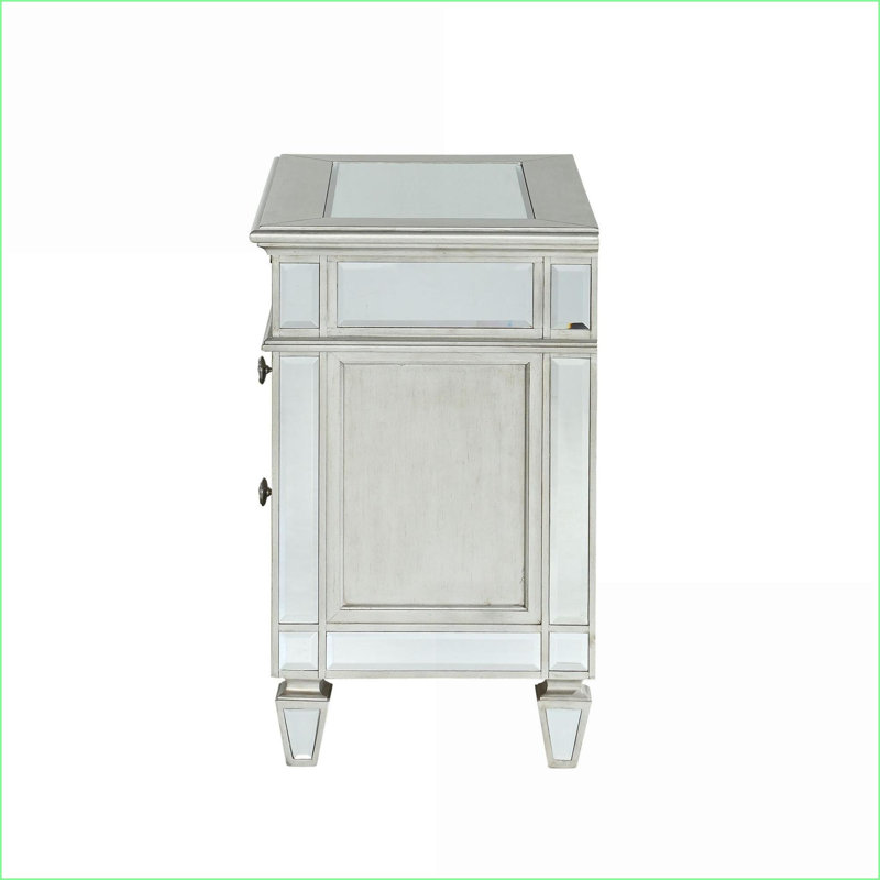 Table de chevet glamour à 2 tiroirs pour chambre Varian, Argent argent