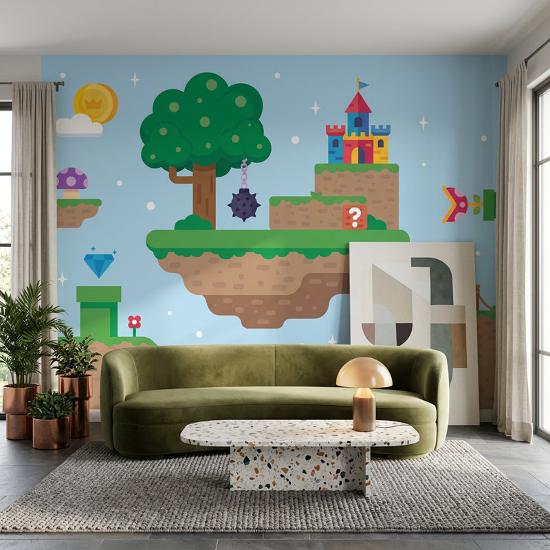 Papier peint paysage de jeu vidéo, îles flottantes, décoration murale plate, 100 po x 96 po, Peler et coller