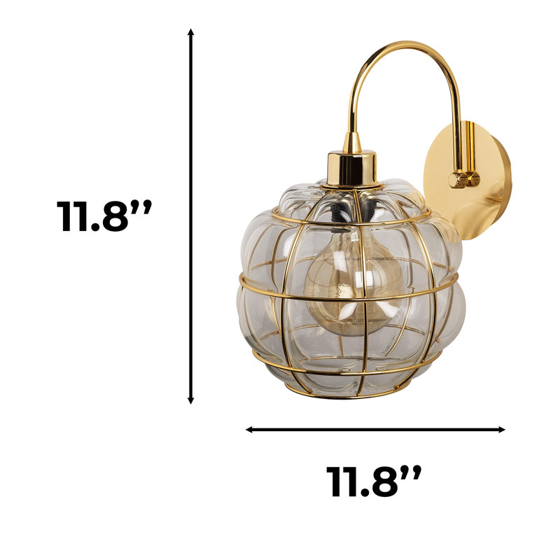 Metal Body Glass Cap Armed Wall Sconce, Gold