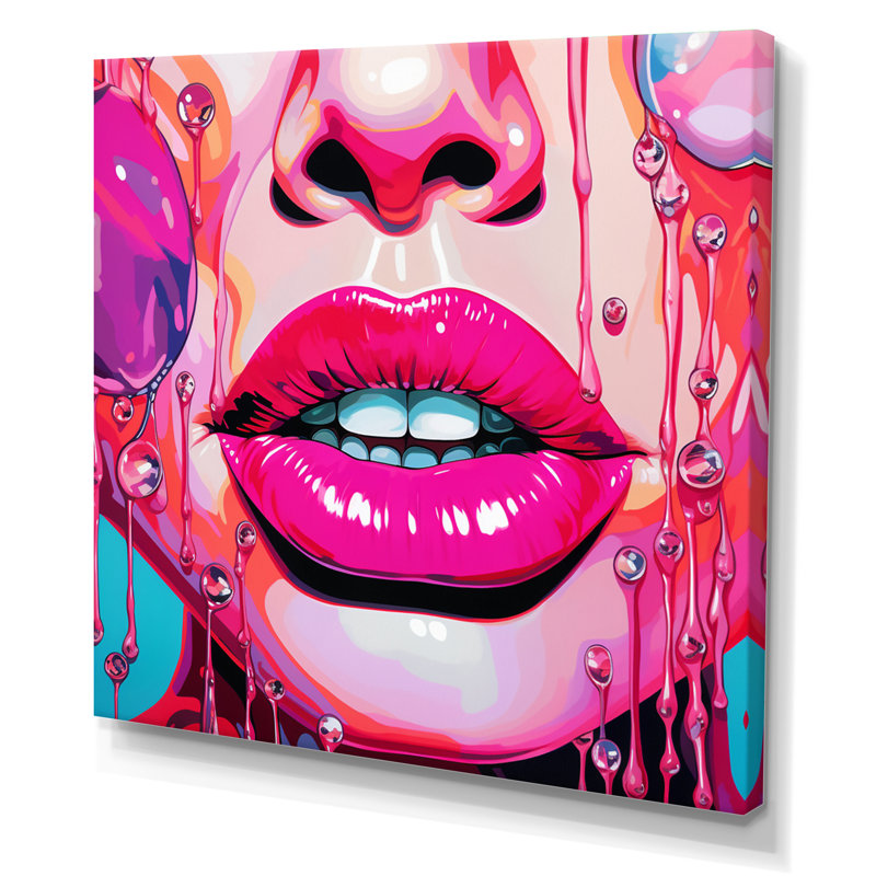 Popart Graceful Pink Lips I - mode femme, art mural, Toile tendue, H 24 po x l 24 po x P 1 po