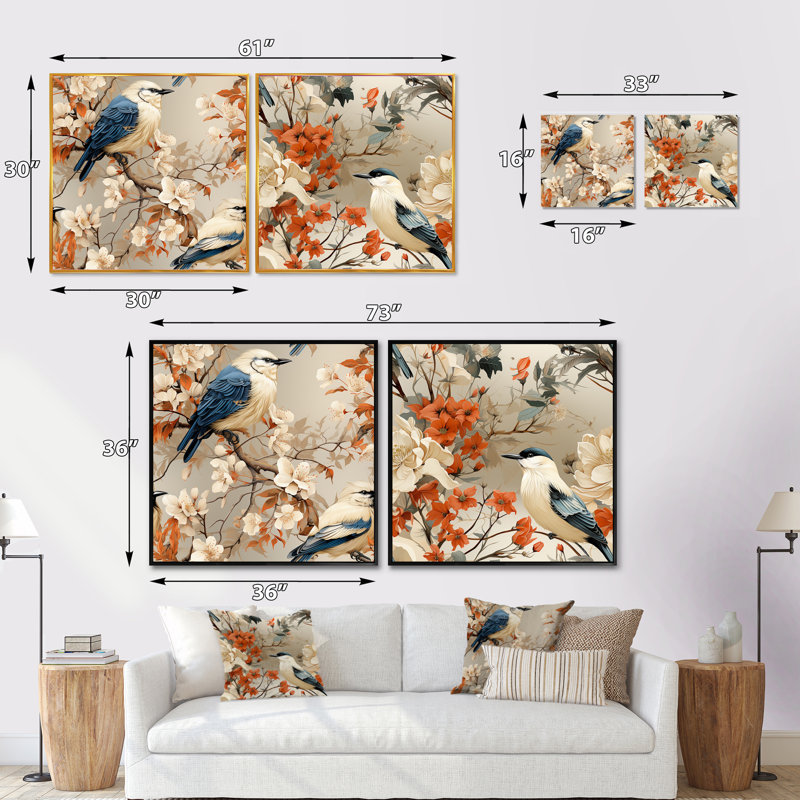 Lenora - Ensemble de 2 collages carrés floraux, H 16 po x l 33 po, Cadre flottant brun