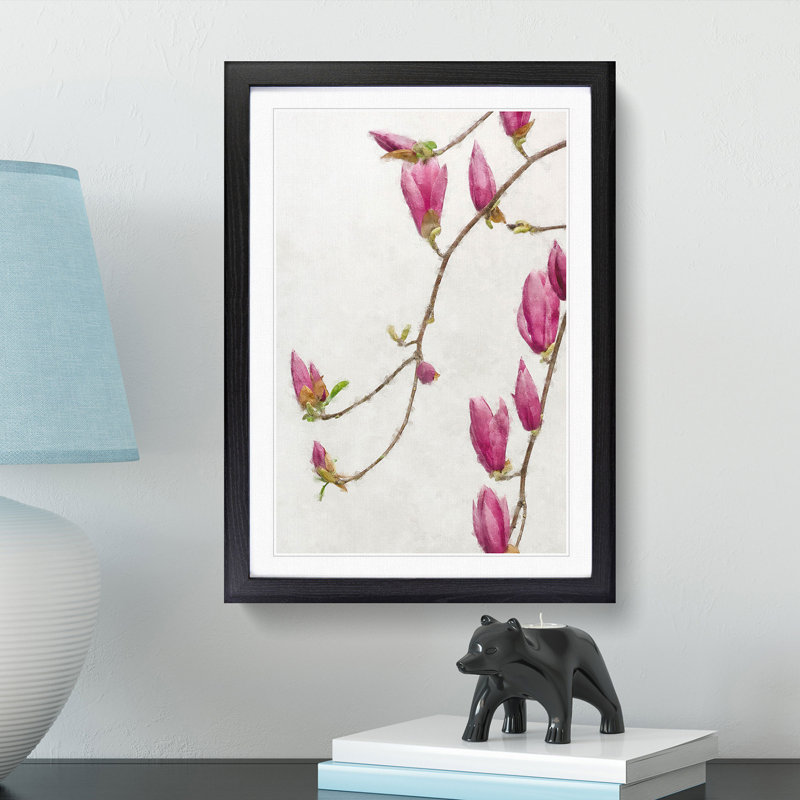 Pink Floral Flowers - Picture Frame Graphic Art Print, Black Framed, 87cm H x 62cm W x 2cm D