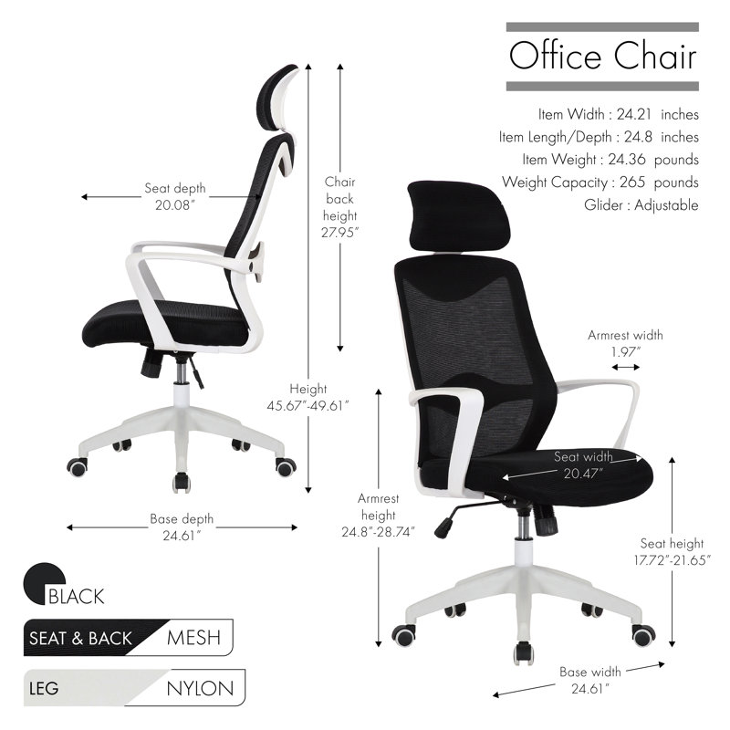 Mesh Office Chair with Headrest, Black