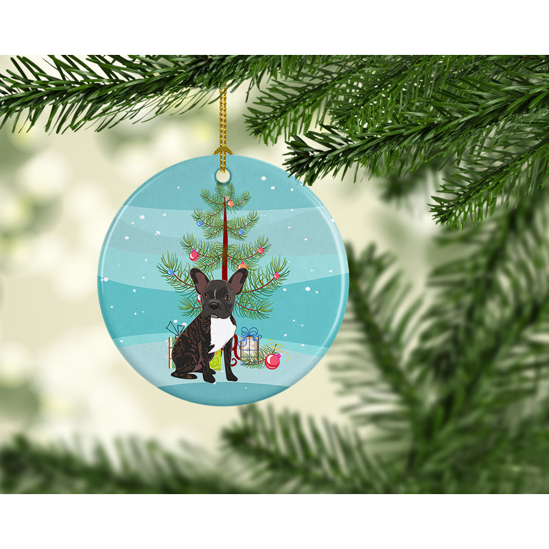 Ornement de Noël en céramique bouledogue français no. 2, Bouledogue français bringé # 2