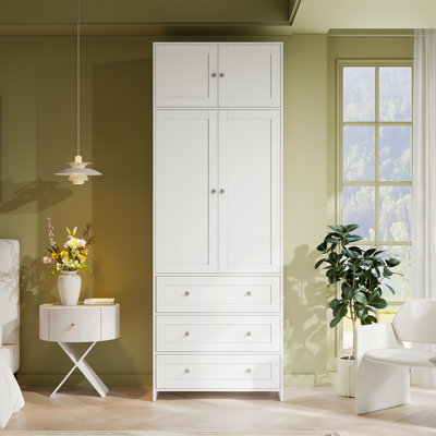Armoire-penderie 86,6 po avec 3 tiroirs et armoire supérieure, armoire de rangement avec miroir et tringle pour chambre à coucher