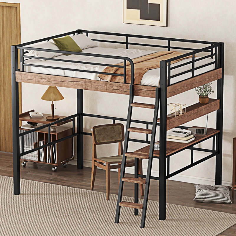 Lit mezzanine en métal avec bureau intégré