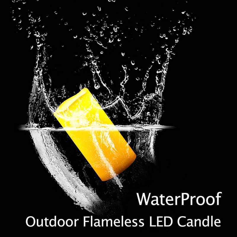 2 PCS 3" x7" Waterproof Outdoor Battery Operated Flameless LED Pillar Remote Candles Flickering Plastic Resin Electric Decorative Light for Lantern Patio Garden Home Decor Party Wedding Decoration