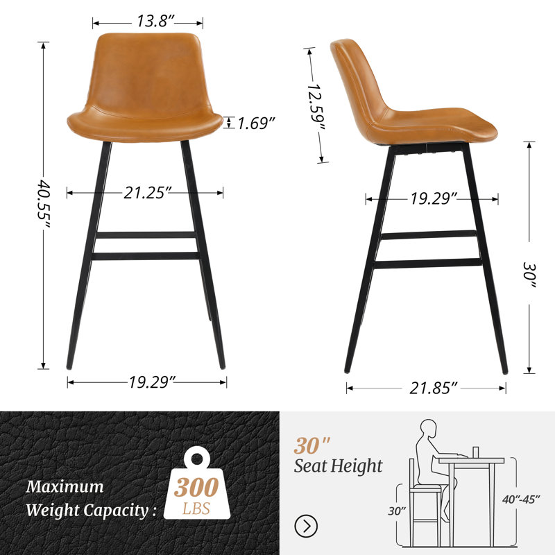 Tabouret de comptoir en faux cuir Macaire, Brun, Tabouret de bar (siège d'une hauteur de 30 po), Noir