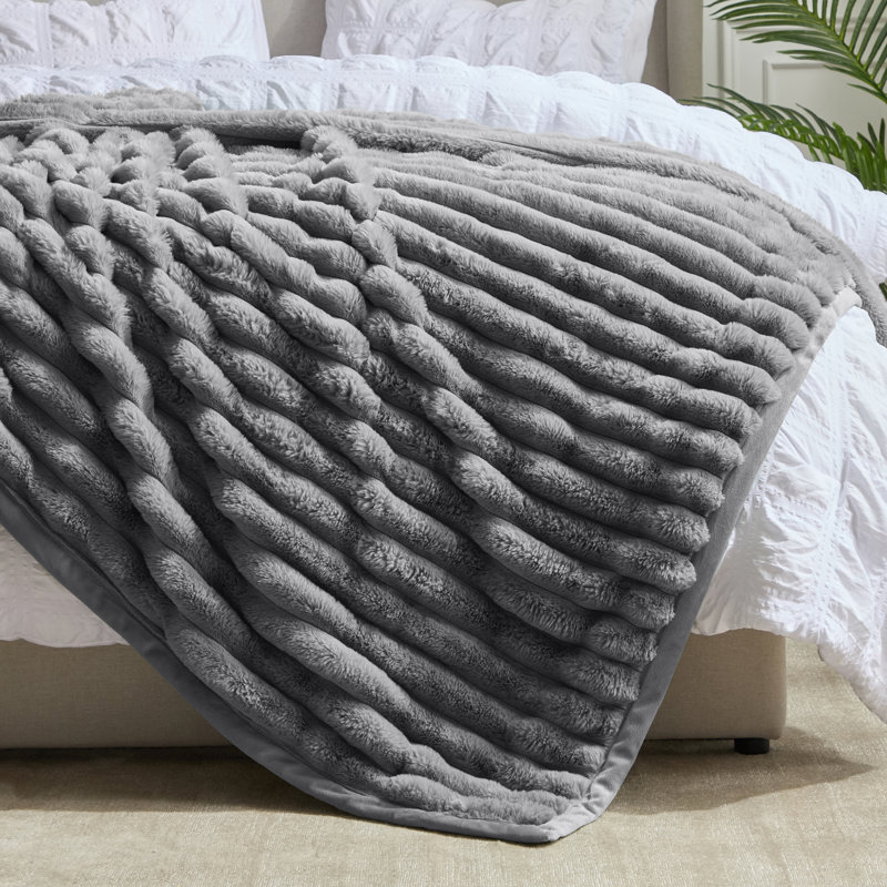 Couverture en super vison super doux réversible, Gris, 82 po x 108 po