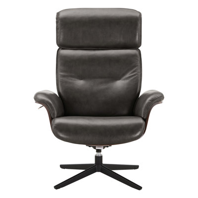 Fauteuil inclinable pivotant Mid-Century en cuir véritable