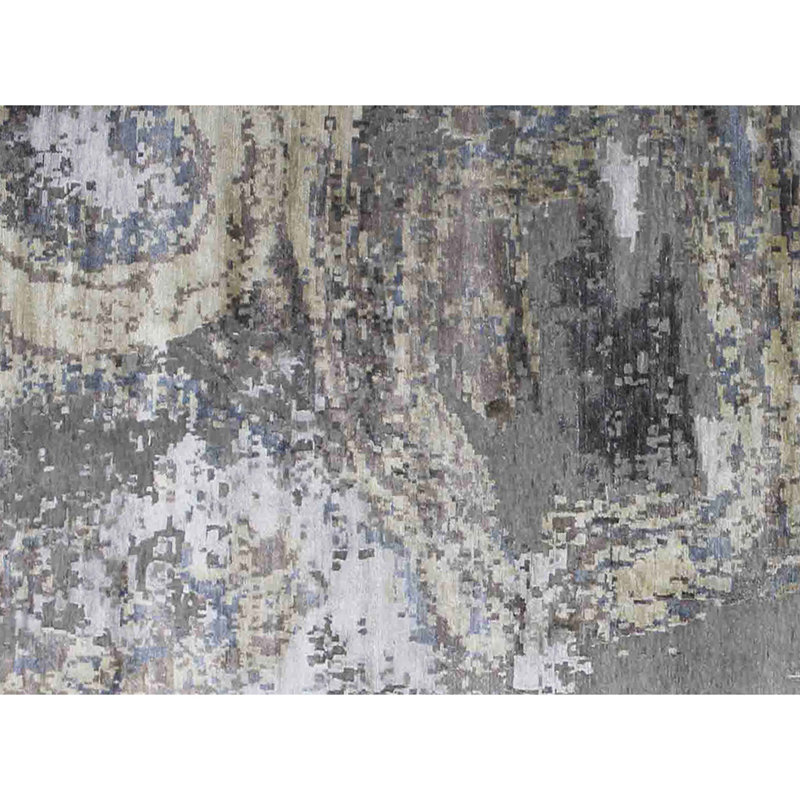 Hand Woven Silk and Wool Abstract Area Rug, Rectangle 2' x 3'