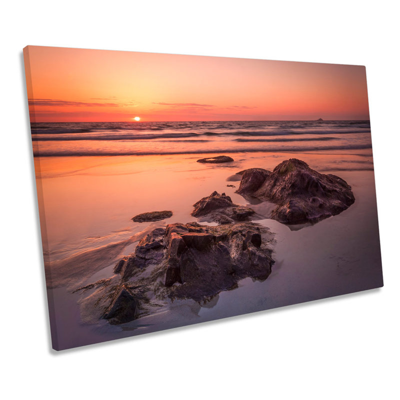 Cornish Beach Sunset - Wrapped Canvas Print, 91.4cm H x 137.2cm W x 4cm D