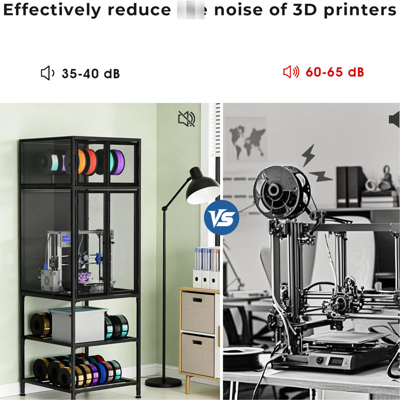 Armoire pour imprimante 3D avec fonction et réduction du bruit, support de rangement à double couche, barre à filament en forme de T pour l'organisation du bureau, conception, utilisation des filaments