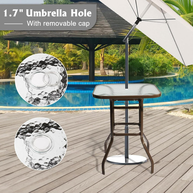 Outdoor Bar Table With Umbrella Hole Metal Patio Bar Table Outdoor Bar Height Table Pub Table For Patio High Top Table
