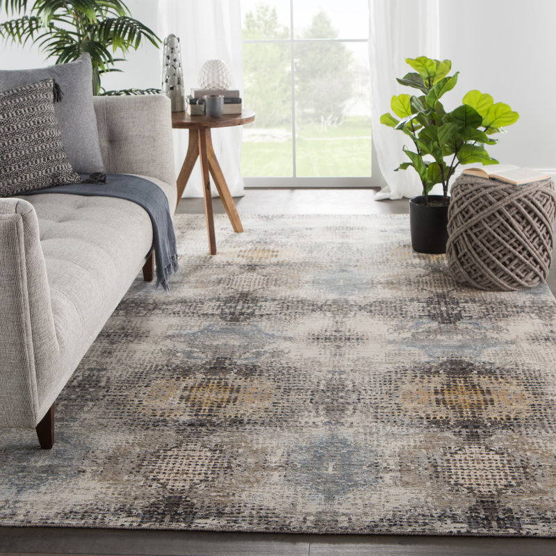Hand Knotted Damask Area Rug in Beige, Rectangle 8' x 10'