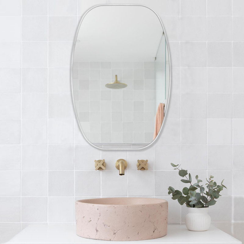 Miroir de salle de bain ovale, Argent argent, H 30 po x l 20 po