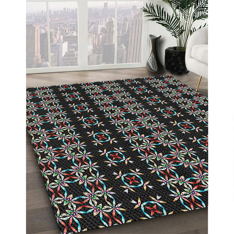 Tapis gris/noir tissé à la machine, Rectangle 7 pi x 10 pi