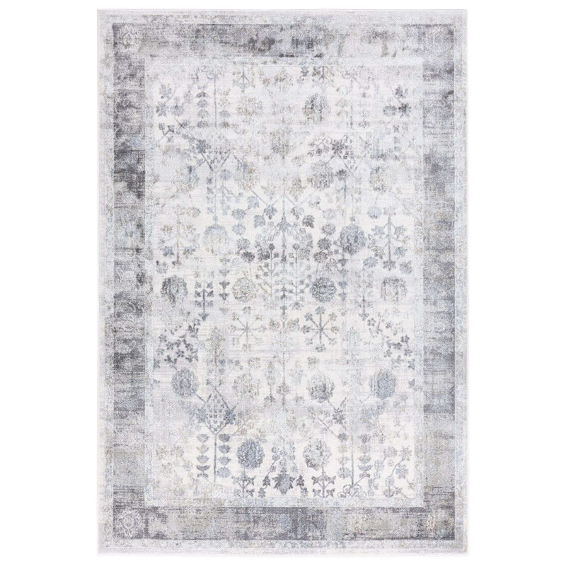 Tapis floral en polypropylène tissé à la machine Caretha, Rectangle 5 pi x 8 pi