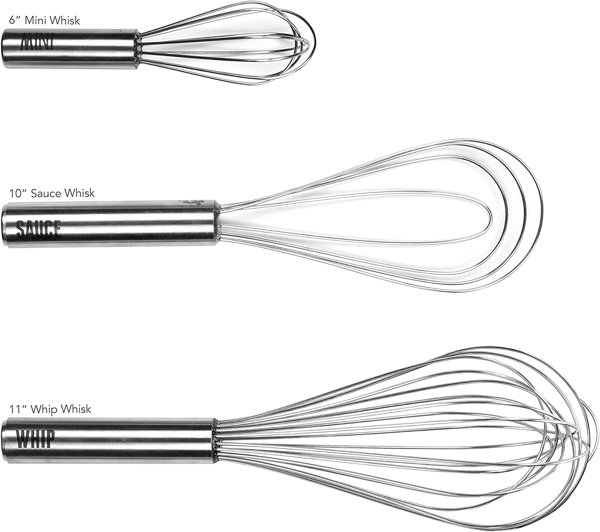 Tovolo Stainless Steel Whisk Whip Kitchen Utensil Bundle - Set of 3 with  Sauce Whisk