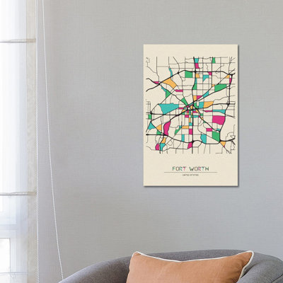 Fort Worth, Texas Map by Ayse Deniz Akerman - Wrapped Canvas Gallery-Wrapped Canvas Giclée