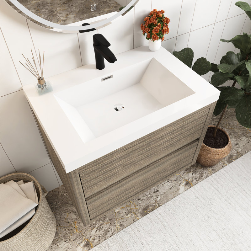 Meuble-lavabo mural 30 po avec lavabo, Gris cendré