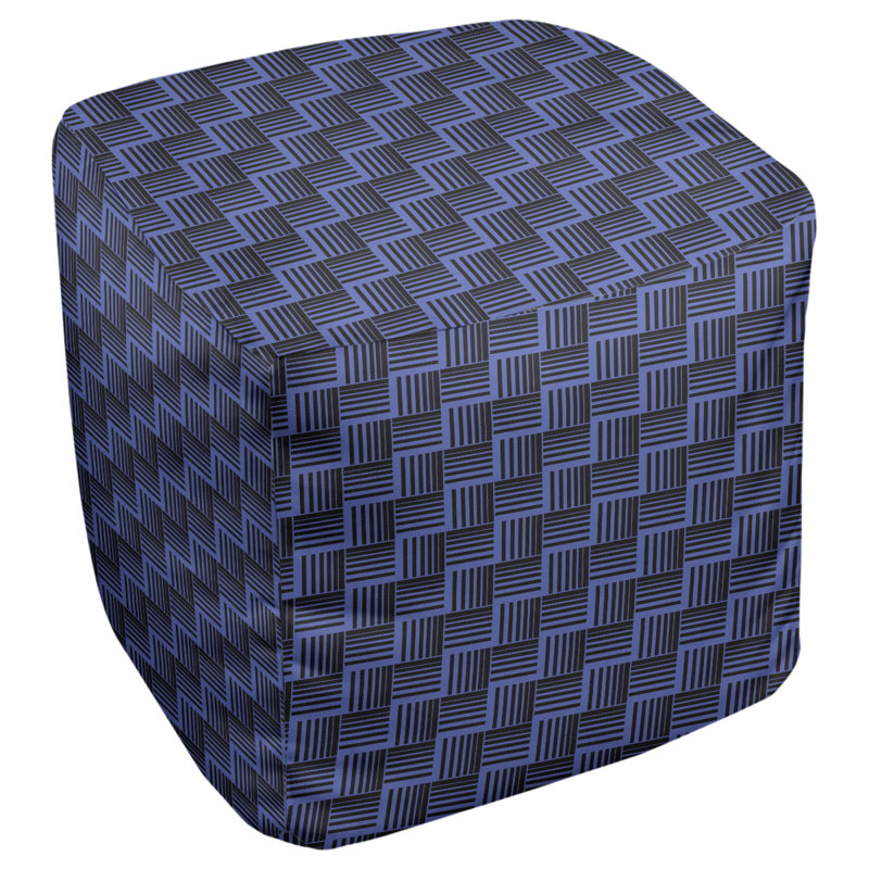 Repose-pieds cubique à rayures classic basketweave, Noir / bleu