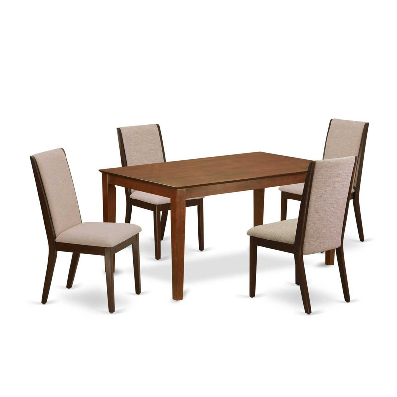 5-Piece Linen White Finish Solid Wood Top - Rectangular Dining Room Set - Seats 4, Mahogany, Beige