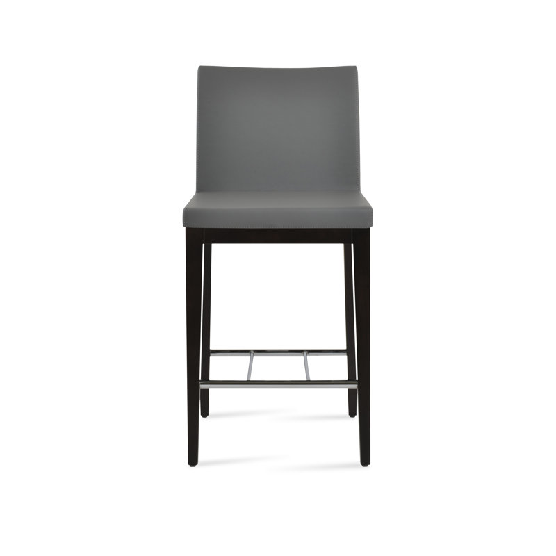 Tabouret de bar Aria, Similicuir gris en microfibres de polyester et de , Wengé