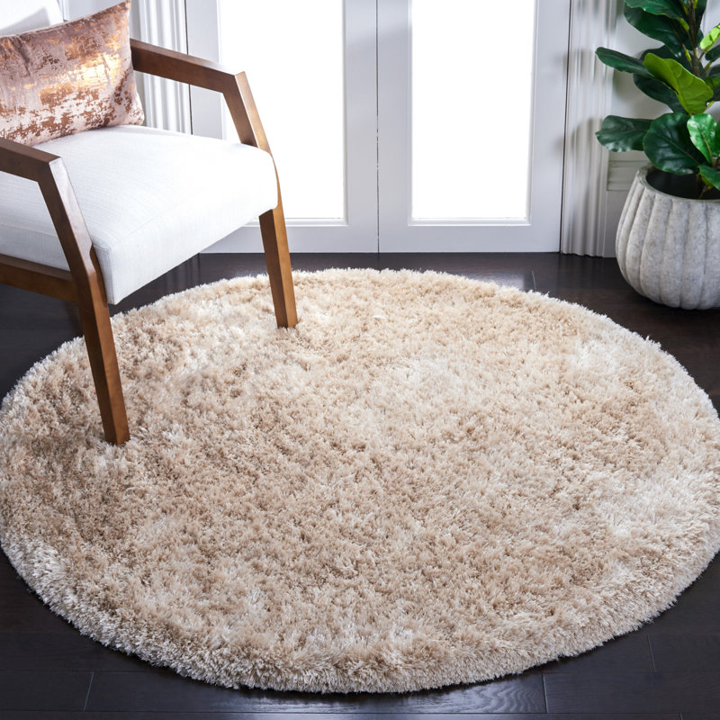 Arshika Toronto Shag Hand Tufted Performance Solid Color Rug, Round 5'