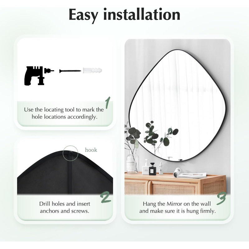Miroir mural irrégulier avec cadre mural noir mat mat L 19,8 po x l 19,0 po