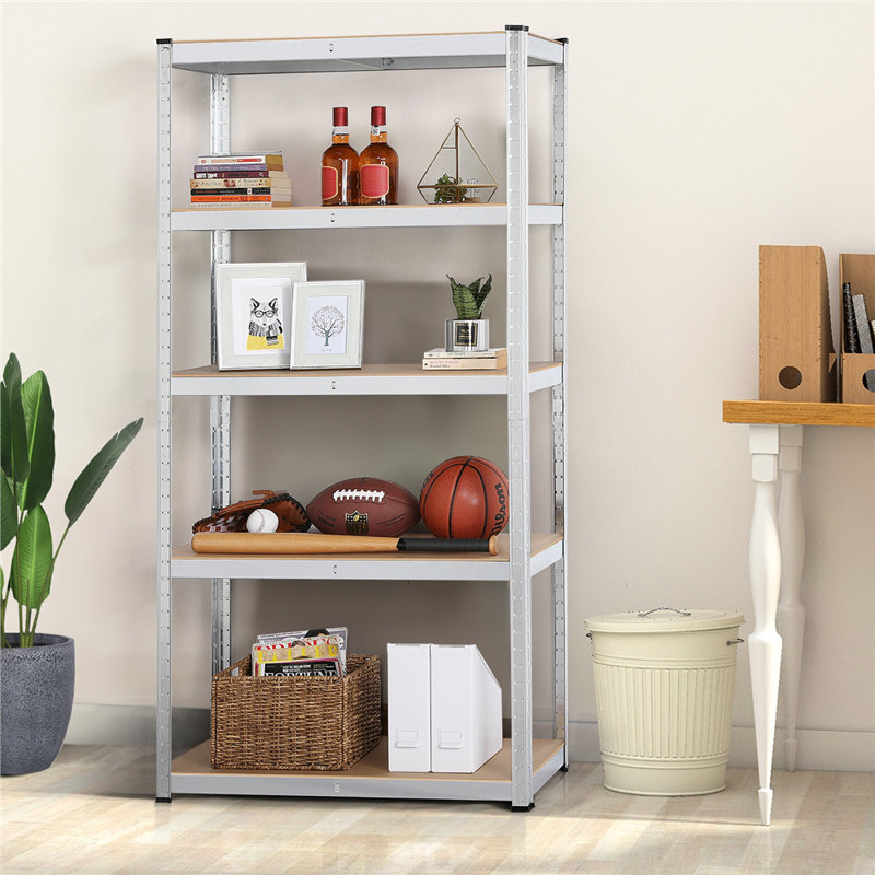 90cm W Steel Shelving Unit, Silver/Natural