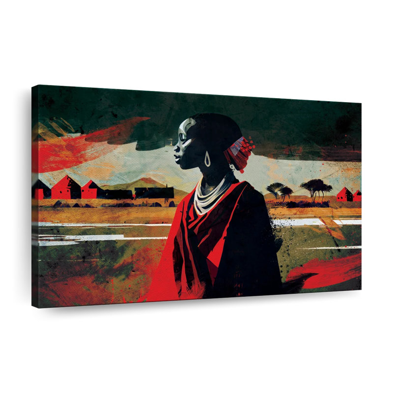 Ethnique africain en rouge sur toile, H 8 po x l 12 po x P 1 po