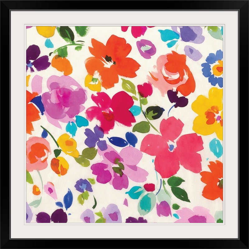 «», reproduction d’art Bright Florals, H 28 x l 28 po x P 1 po, Cadre noir