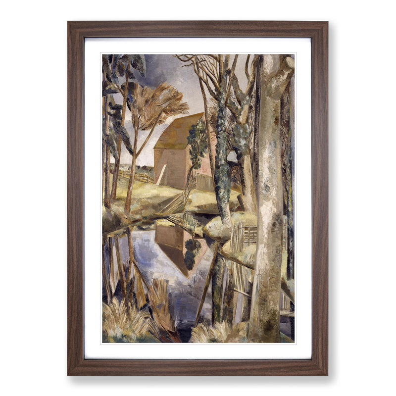 Oxenbridge Pond by Paul Nash - Picture Frame Painting, 36cm H x 27cm W x 2cm D, Walnut Framed