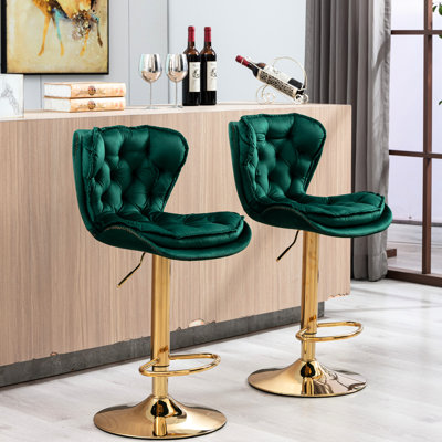 Tabourets de bar en tissu de 2, avec pieds dorés, repose-pieds, base pivotante, hauteur réglable, siège rembourré de mousse, tabourets de 35,22 po, levage mécanique en hauteur, base pivotante, poids de 18,83 lb
