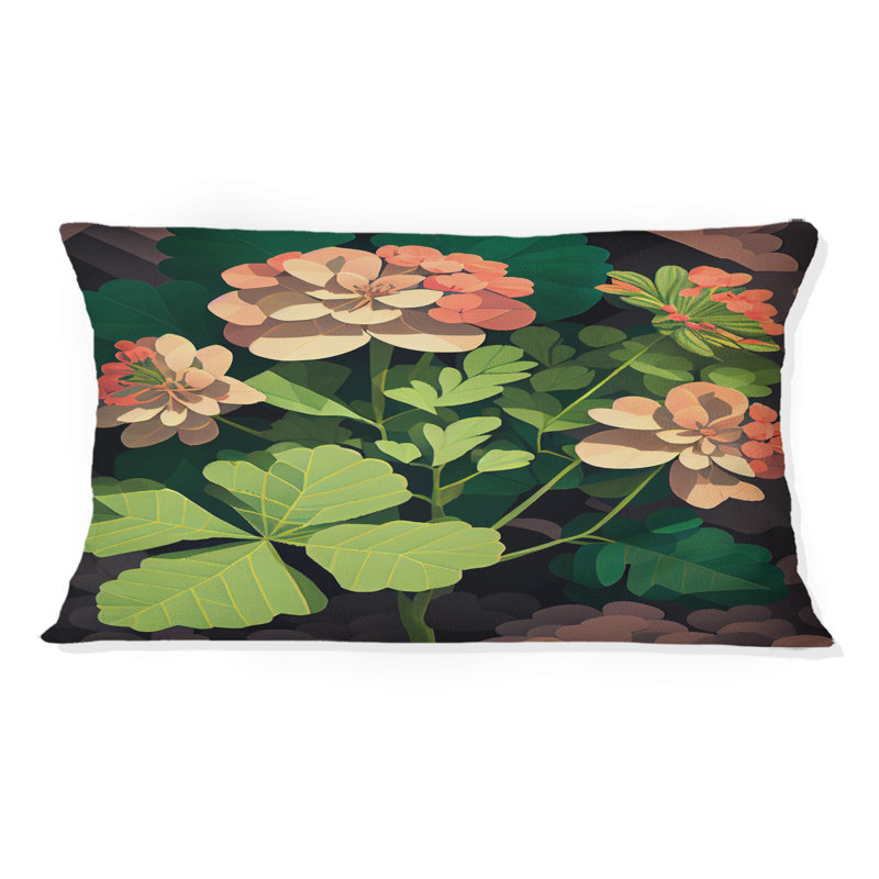 Coussin décoratif rétro en géranium rouge et vert III