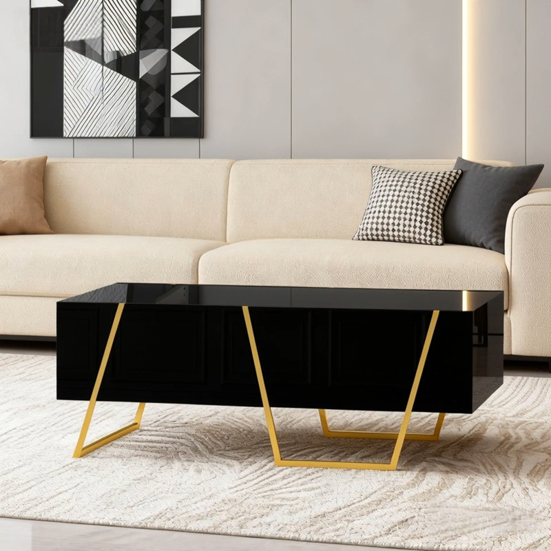 Table basse rectangulaire haute brillance avec tiroirs