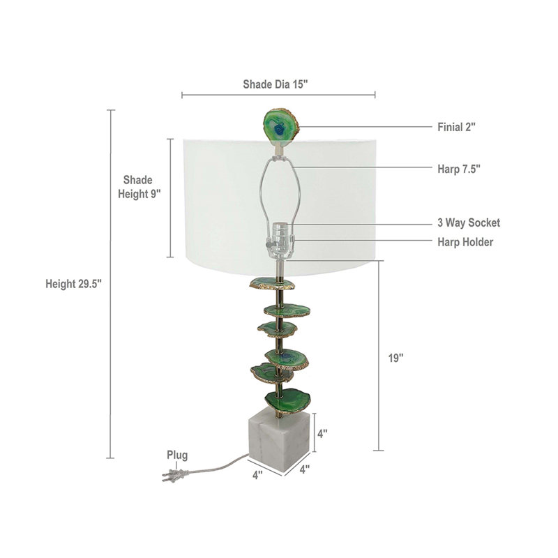 D15x29.5" Verdant Agate-Slice Table Lamp w/ Marble Base, Green