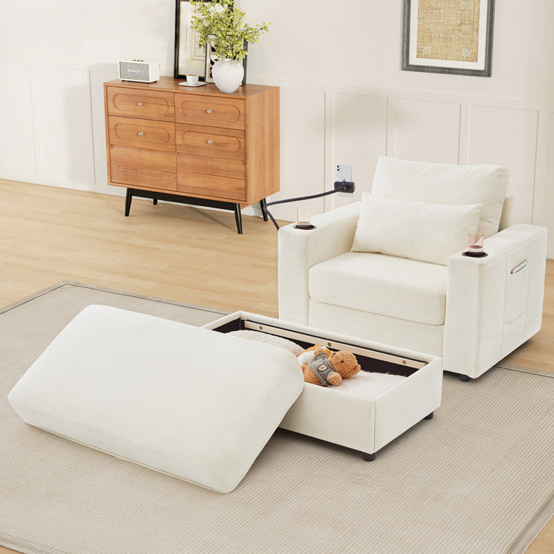 Versatile Convertible Sofa Chair with Ottoman and Storage for Small Spaces, Beige