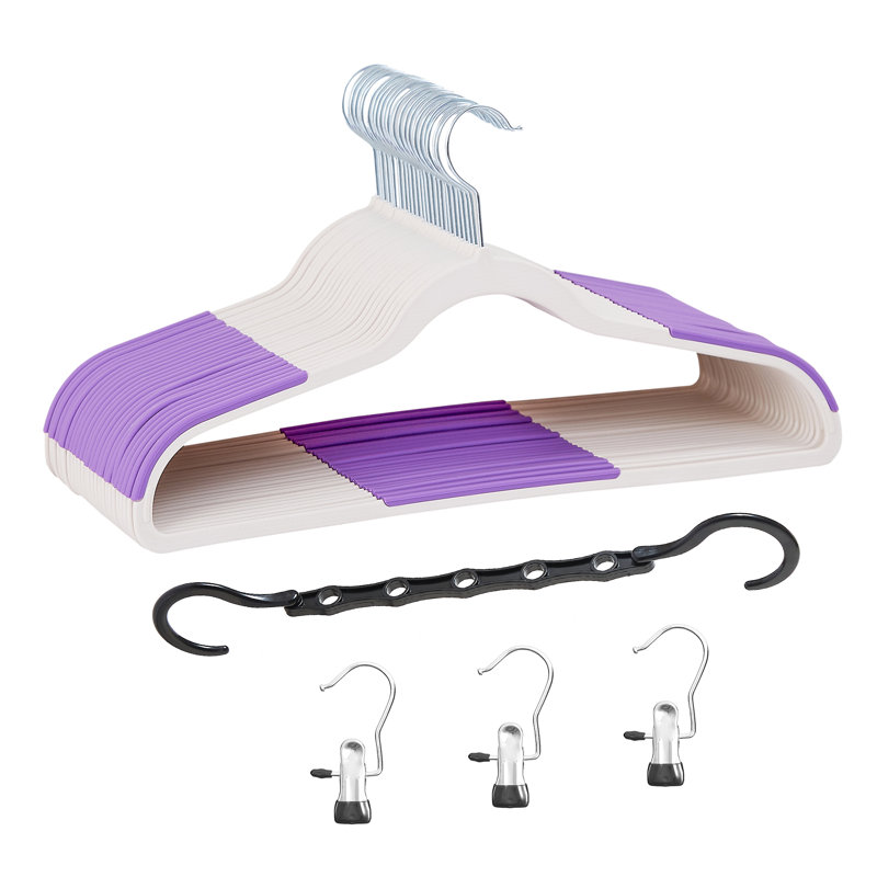 Cintres Meaha, cintres en plastique, antidérapant, peu encombrant, crochet pivotant, 25, Mauve